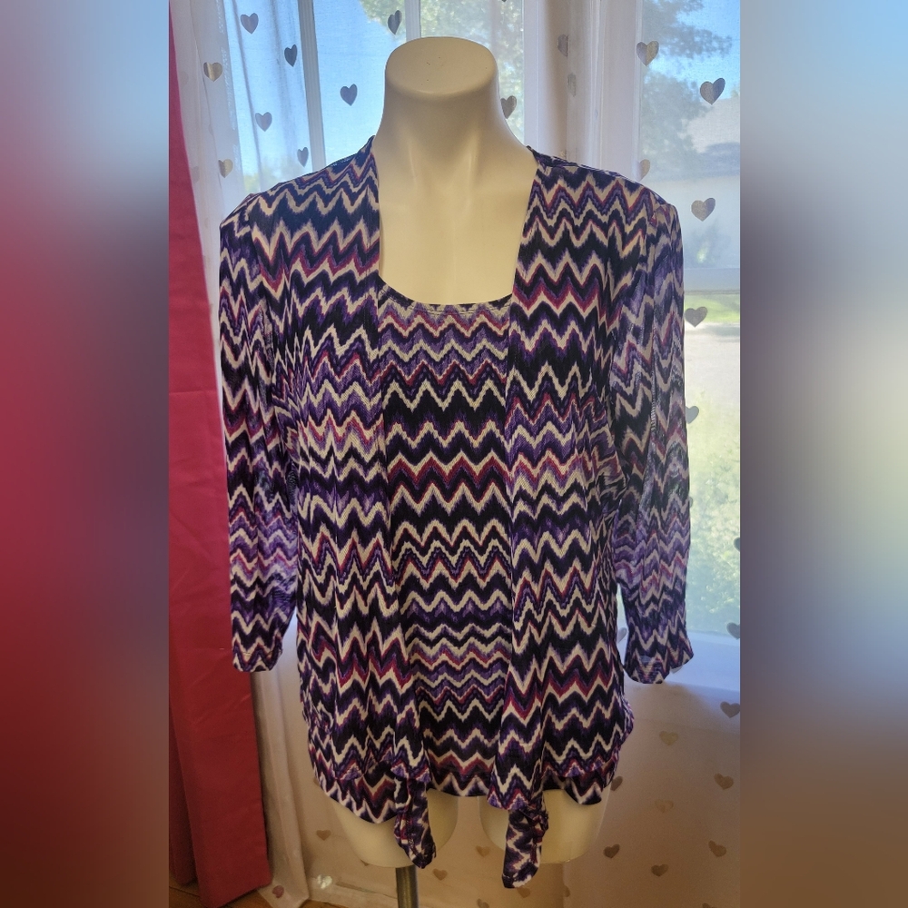 #30 Traveler's Collection Chico's Purple Zigzag Pattern Tank & Light Jacket